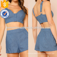 Striped Zip Up Crop Top With Matching Shorts Set Manufacture Wholesale Fashion Women Apparel (TA4087SS)